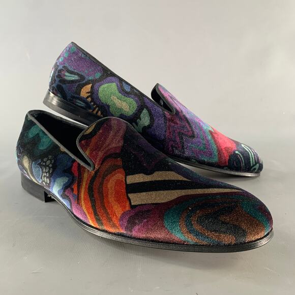 PAUL SMITH Size 10 Purple Multi-Color Print Velvet Slip On Loafers